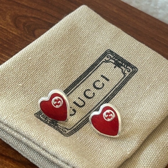 GUCCI Red Enamel Heart Earrings - Picture 5 of 5